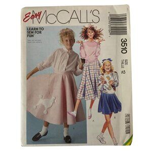 Vintage McCalls 3510 Girls Skirt Optional Applique Easy Sewing Pattern Size 12